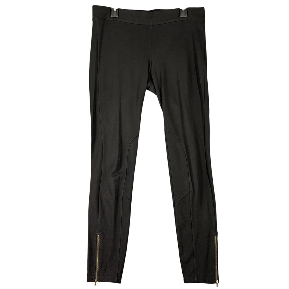 Cabi Black Moto Zip‎ Ankle Ponte Leggings Pants Womens M Riding Biker Glam Chic